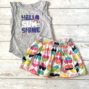 Girls 4T Rainbow Tank Top Shirt Heart Print Skirt Circo Brand Size 4